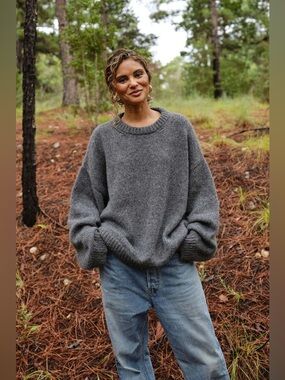 Mamène Boyfriend Sweater Gray Baby Alpaca Merino Wool Oversized Size 1 S/M